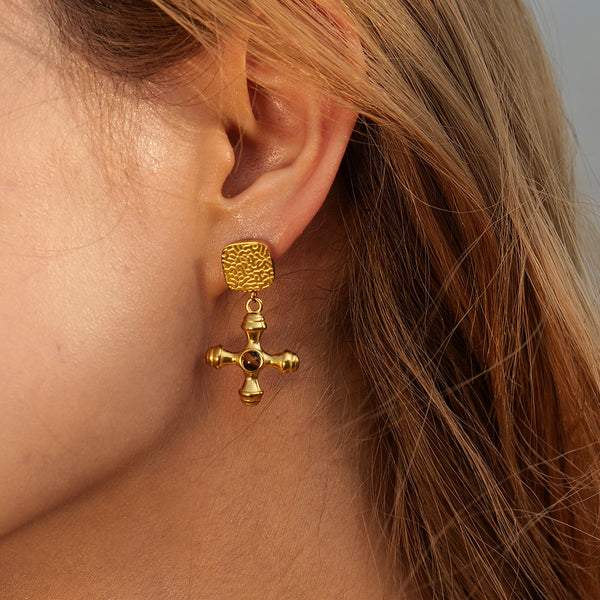 IG Style Cross Geometric Stainless Steel 18K Gold Plated Earrings