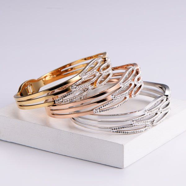 Women Korean Metal Diamond Crown Stainless Steel Bangles