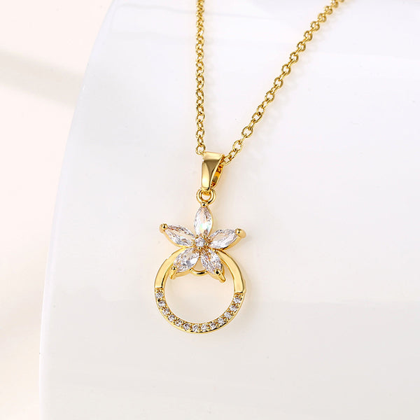 Women Minimalist Geometric Metal Flower Stainless Steel Electroplating Necklaces