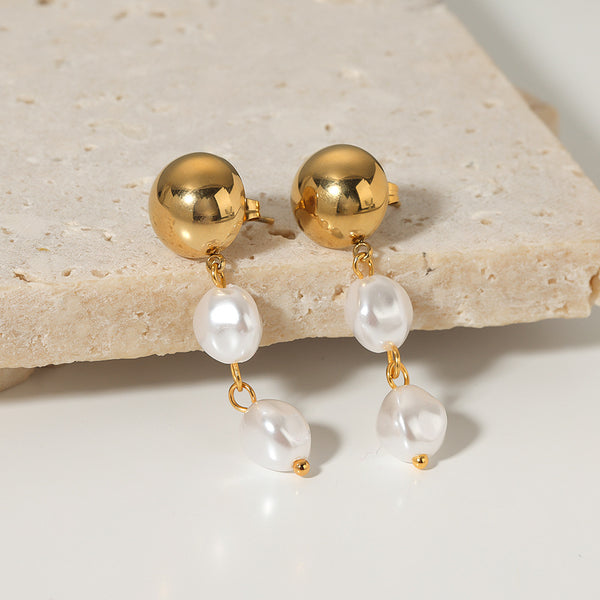 IG Style Pearl Geometric Stainless Steel Electroplating Earrings