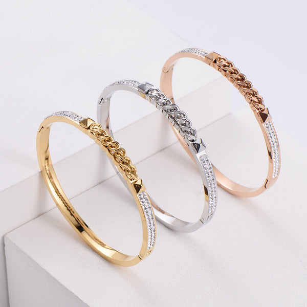 Japanese / Korean Women Metal Diamond Fruit Stainless Steel Bangles