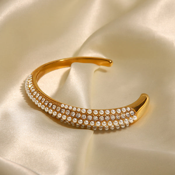 Women IG Style Pearl Geometric Stainless Steel 18K Gold Plated Bracelets