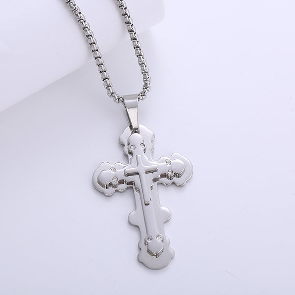 Hip Hop Men Cross Cross Titanium Steel Diamond Inlay Pendants