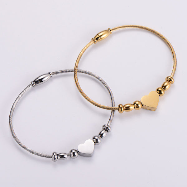 Women Metal Heart Diamond Heart Titanium Steel Diamond Inlay Bracelets