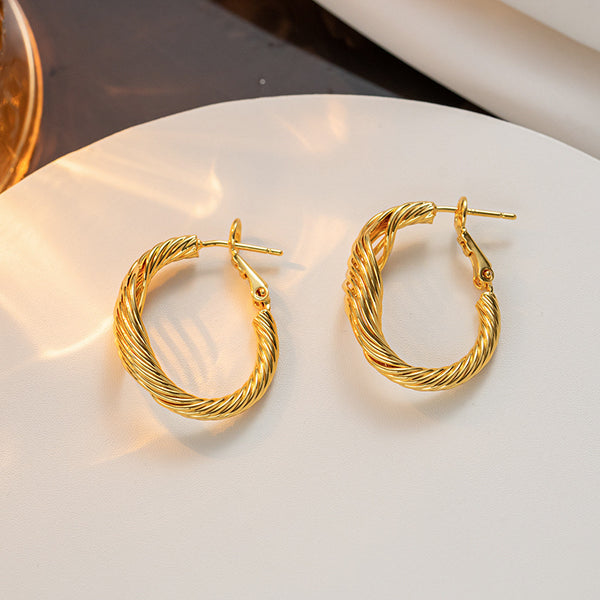 Expressive Twisted Geometric Titanium Steel 18K Gold Plated Earrings