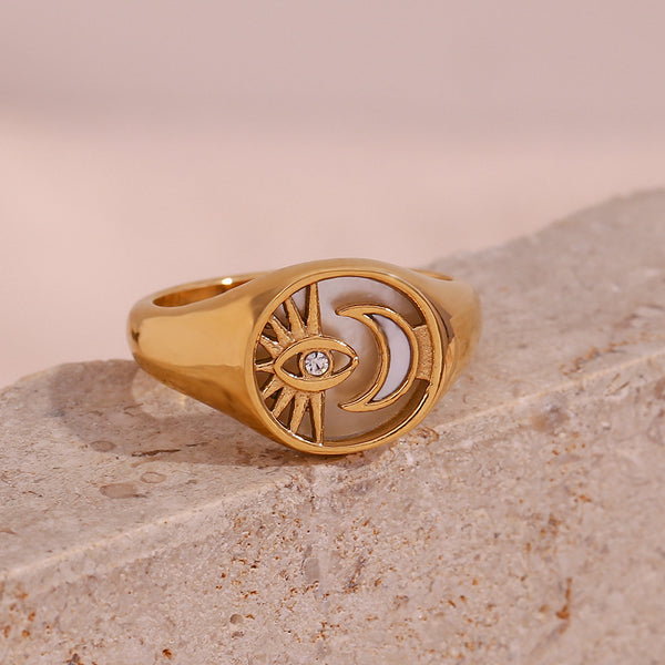 Minimalist Fashion Round Geometric Stainless Steel 18K Gold Plated Rings