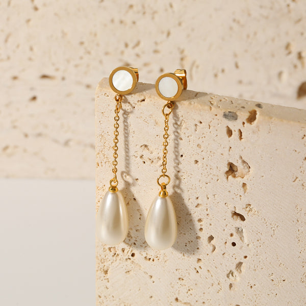 IG Style Pearl Geometric Stainless Steel Pearl Inlay Earrings