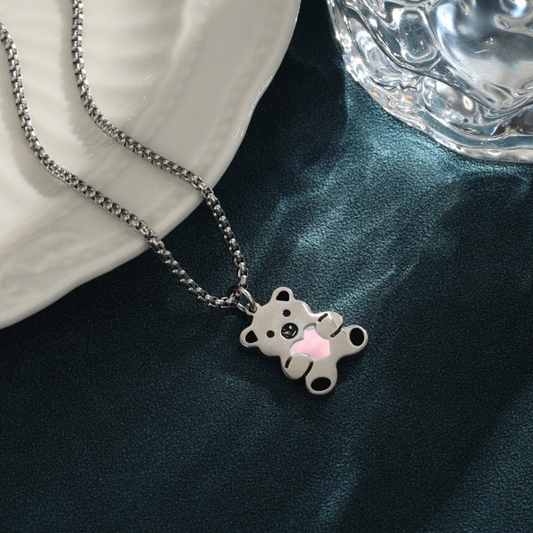 Women IG Style Bear Geometric Stainless Steel Polishing Necklaces