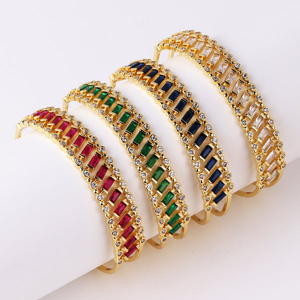 Quadrilateral Zircon Diamond Inlay Bangles