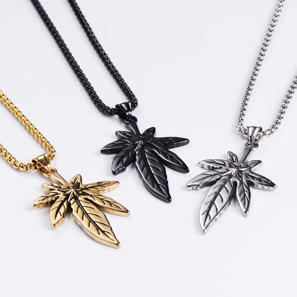 Men Metal Retro Vintage Plant Stainless Steel Polishing Pendants