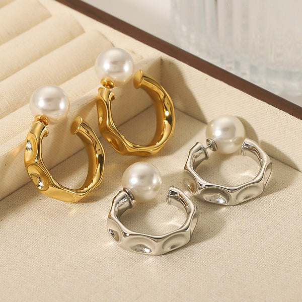 IG Style Pearl Geometric Stainless Steel Electroplating Earrings