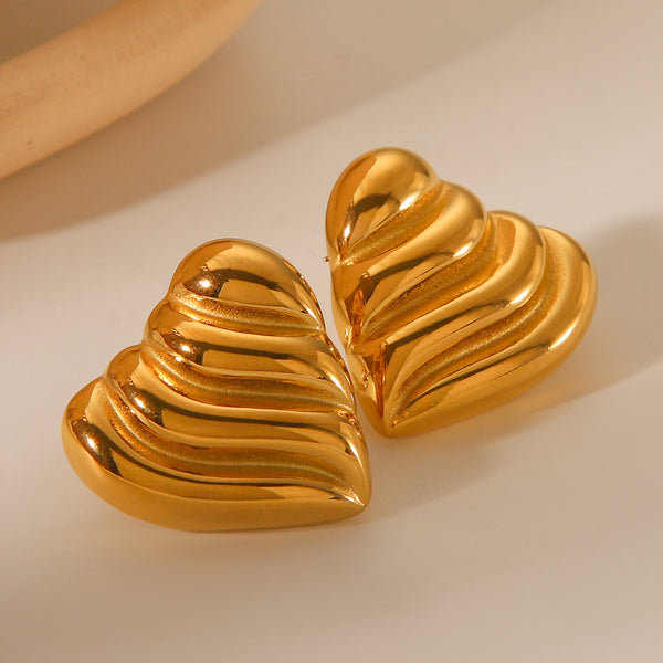 IG Style Heart Geometric Wave Stainless Steel Electroplating Earrings