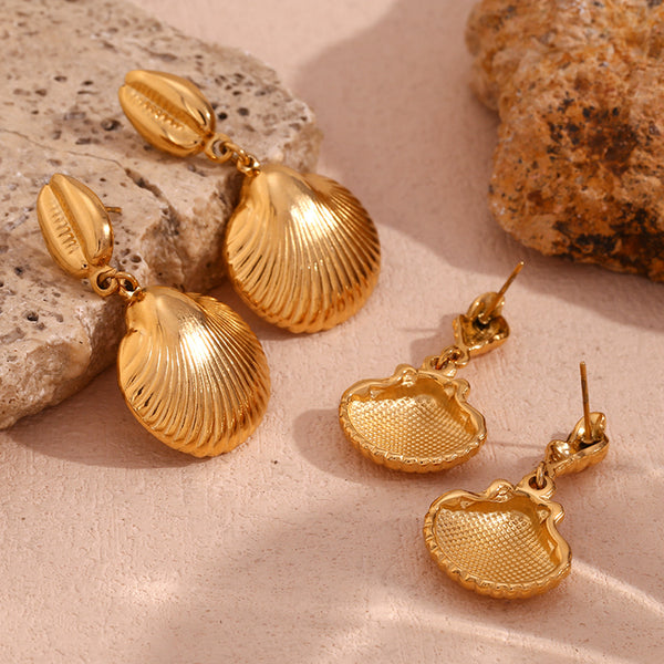 Fashion Shell Geometric Stainless Steel 18K Gold Plated Drop Earrings