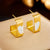 Korean Square Heart Geometric Titanium Steel Electroplating Stud Earrings