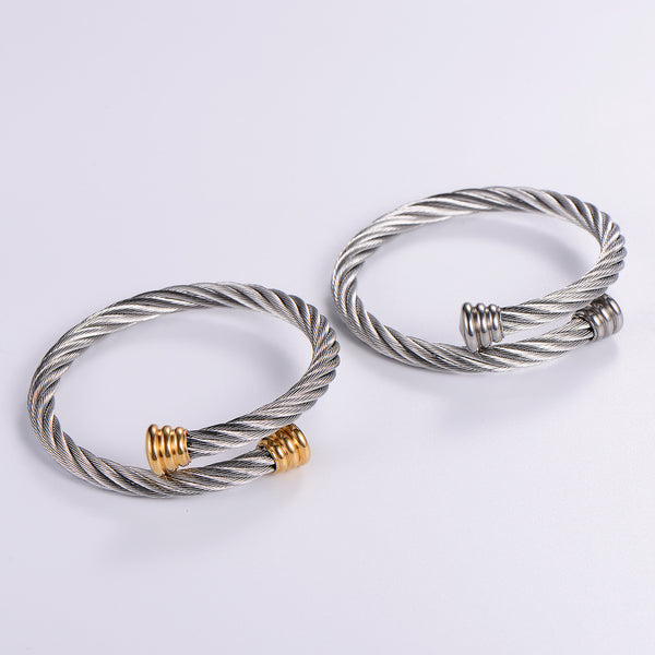 Expressive Stripe Circle Round Stainless Steel Electroplating Bangles