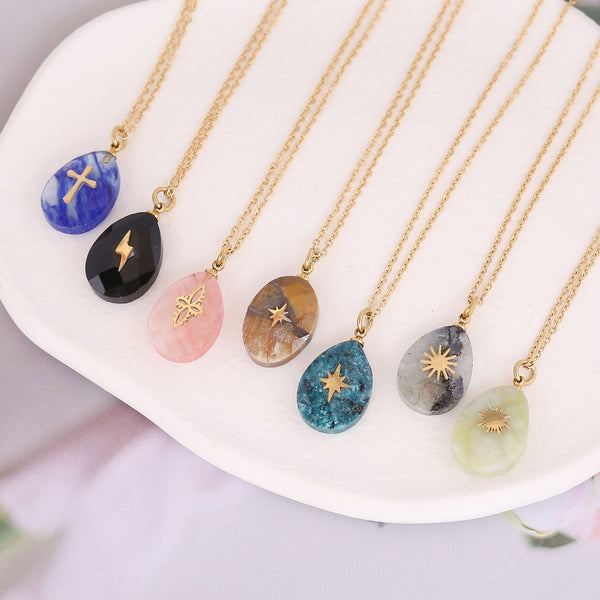 Droplet Natural Stone Electroplating Pendants