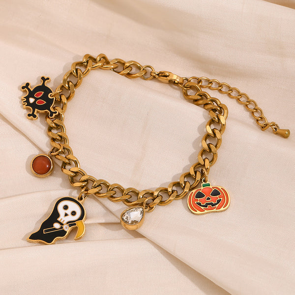 Women Fashion Pumpkin Skull Geometric Stainless Steel Electroplating Bracelets