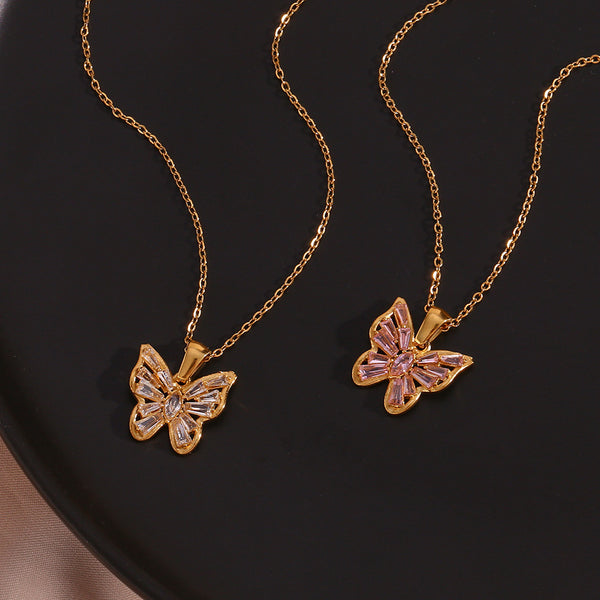 Fashion Butterfly Geometric Stainless Steel 18K Gold Plated Necklaces