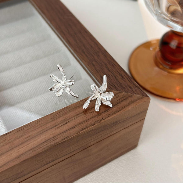 925 Sterling Silver Korean Flower Silver Stud Earrings