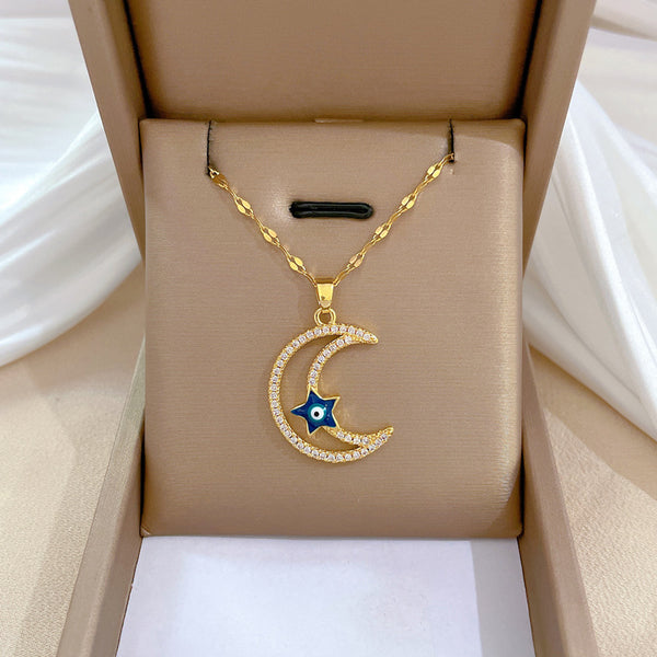 Korean Moon Geometric Stainless Steel Electroplating Necklaces