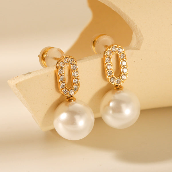 IG Style Pearl Geometric Stainless Steel Electroplating Earrings