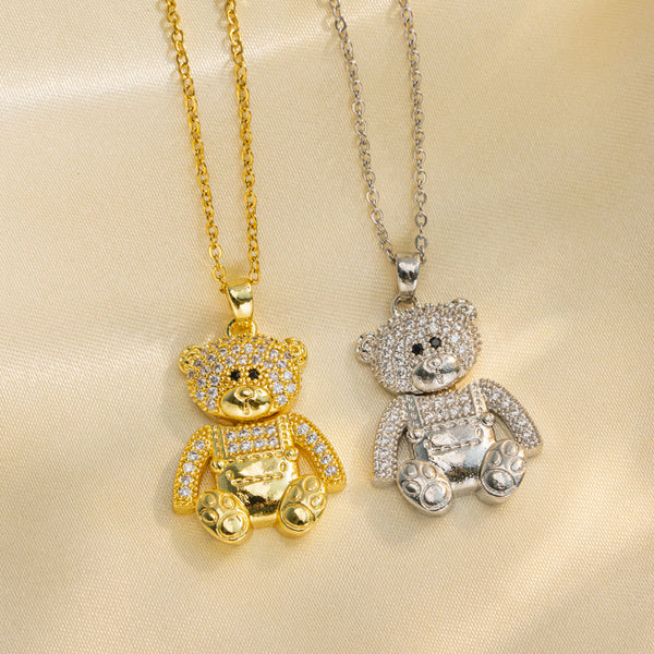 Moderate Luxury Bear Geometric Titanium Steel 18K Gold Plated Necklaces