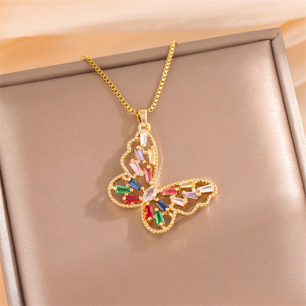 Natural Butterfly Stainless Steel Electroplating Necklaces