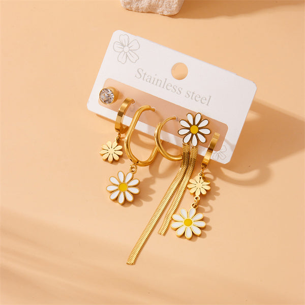 Fashion Little Daisy Stainless Steel Electroplating Earrings