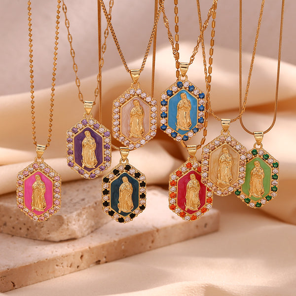 Fashion Hexagon Geometric Stainless Steel 18K Gold Plated Necklaces