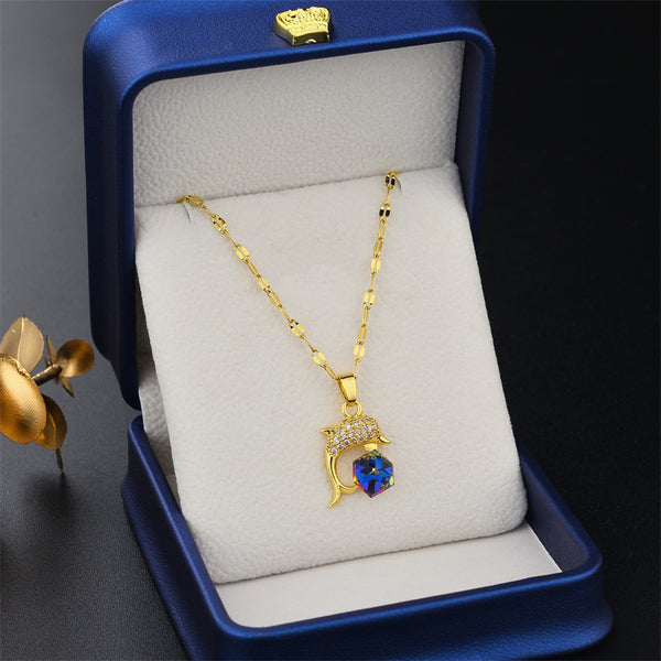 Cartoon Animal Chinese Zodiac Titanium Steel 18K Gold Plated Necklaces