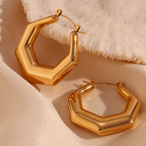 Fashion Hexagon Geometric Stainless Steel 18K Gold Plated Earrings