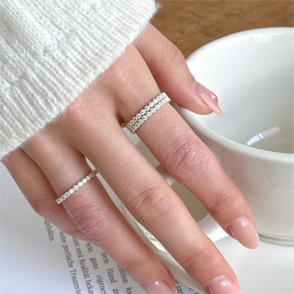 925 Sterling Silver Women Korean Tennis / Diamond Line Geometric Silver Electroplating Rings