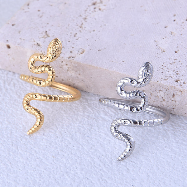 Expressive Snake Animal Chinese Zodiac Titanium Steel Electroplating Rings