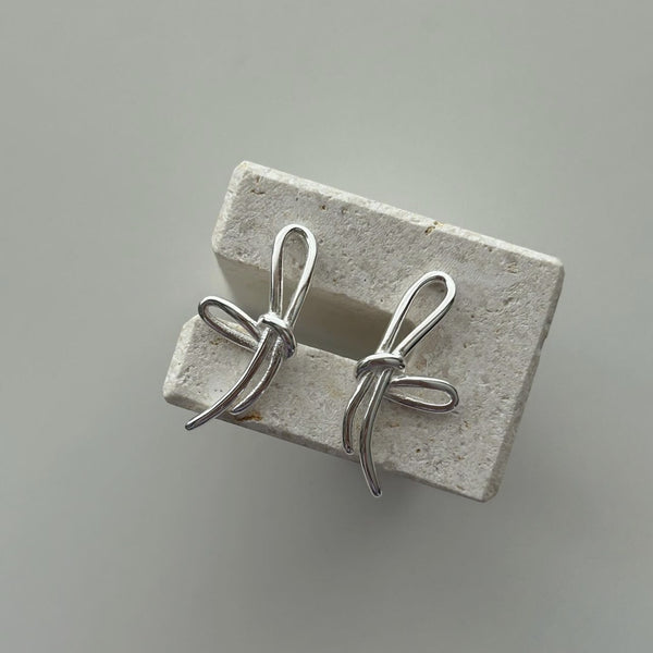 925 Sterling Silver Korean Bowknot Text Letter Number Silver Electroplating Stud Earrings