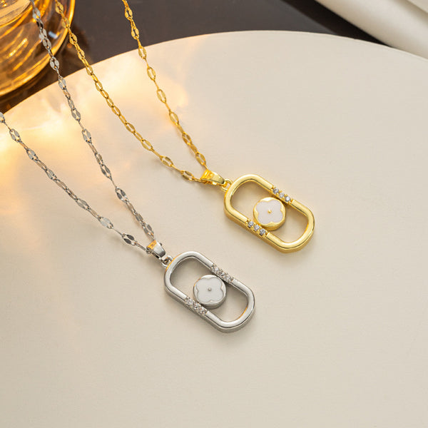 Minimalist Chamfered Cube Geometric Titanium Steel 18K Gold Plated Necklaces