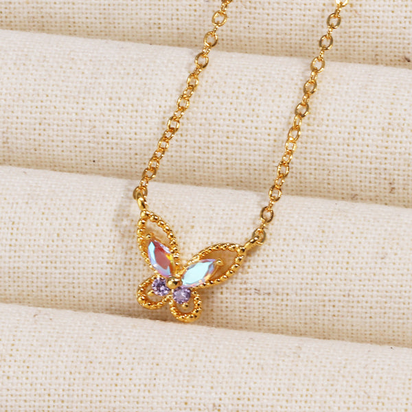 Moderate Luxury Butterfly Copper Diamond Inlay Necklaces