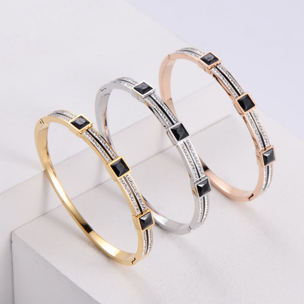 Women Korean Metal Diamond Stainless Steel Bangles