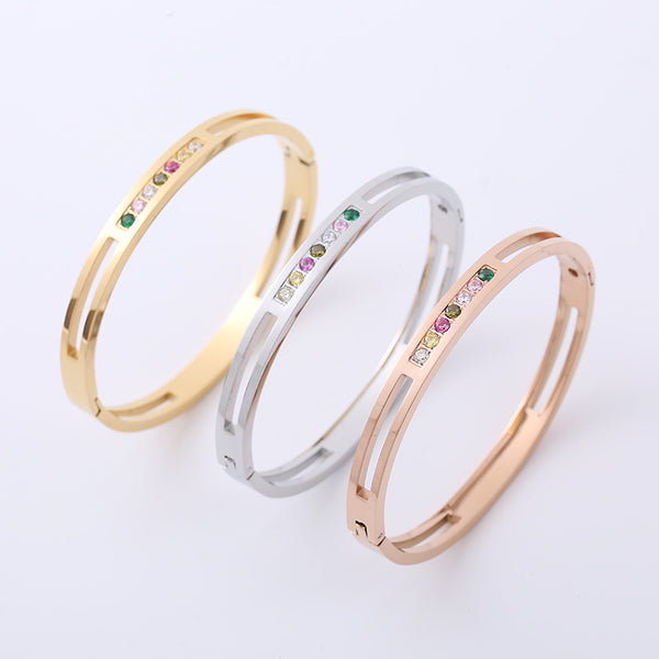 Cute & Edgy Stainless Steel Diamond Inlay Bangles