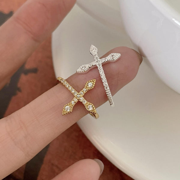 925 Sterling Silver Women Korean Cross Heart Silver Rings