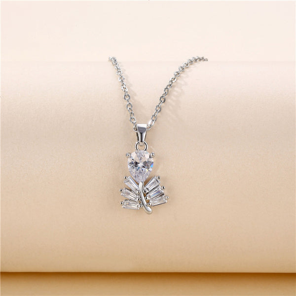 Natural Leaf Geometric Titanium Steel Diamond Inlay Necklaces