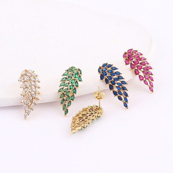 Women Feather Metal Copper Stud Earrings