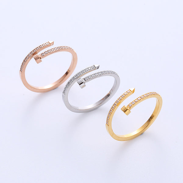 Women Moderate Luxury Studded Titanium Steel Electroplating Rings