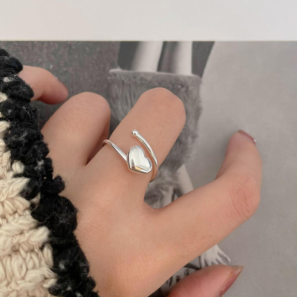 925 Sterling Silver Women Korean Chamfered Cube Heart Silver Rings