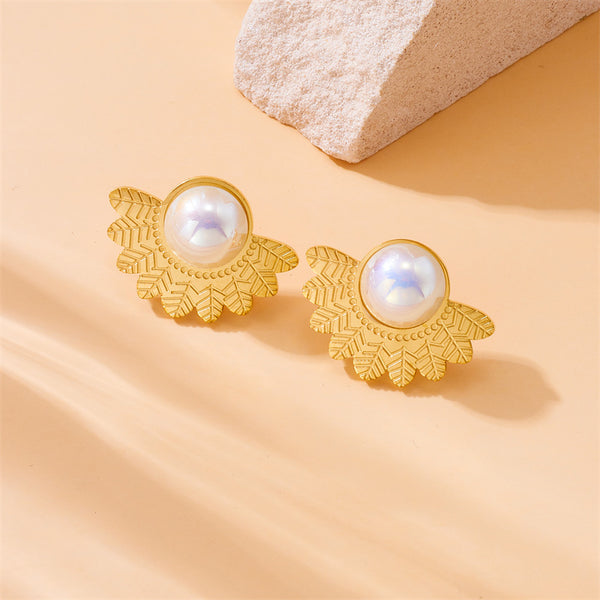 Fashion Fan-Shape Stainless Steel Electroplating Earrings