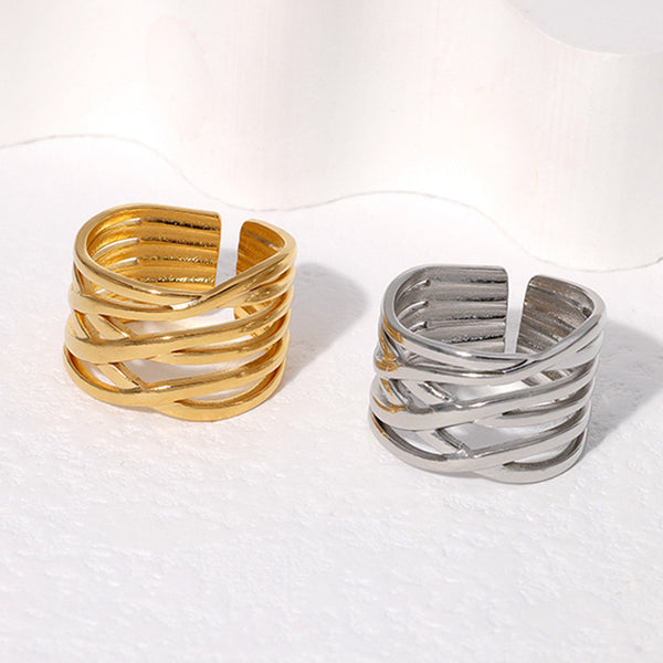 Versatile Stripe Geometric Stainless Steel Electroplating Rings