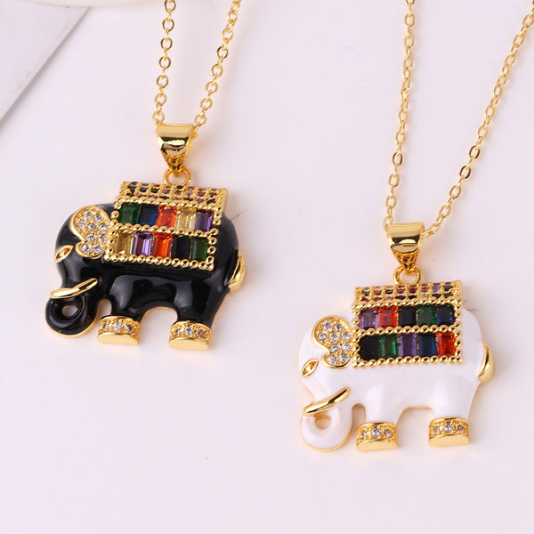 Women Elephant Chinese Zodiac Animal Copper Diamond Inlay Necklaces