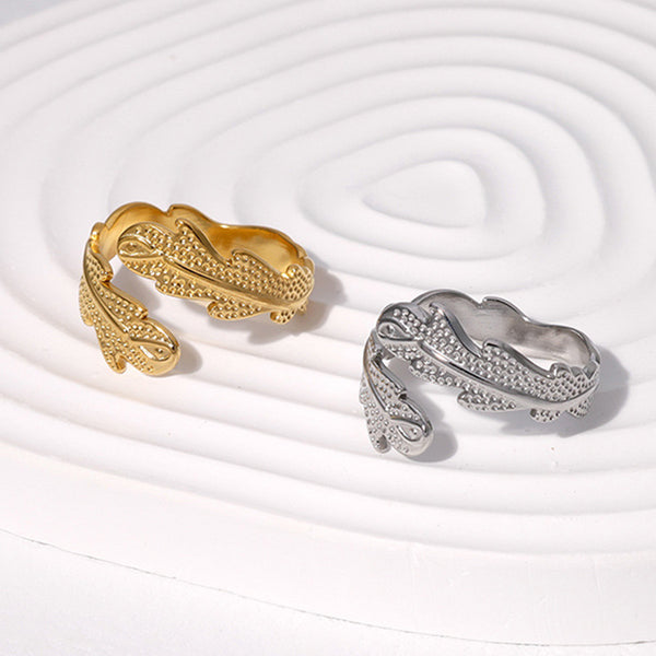 Vintage Retro Feather Stainless Steel Electroplating Rings