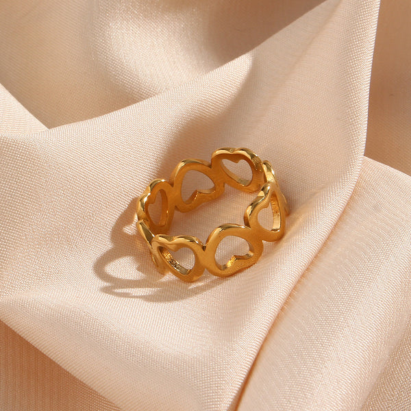 Women Fashion Heart Geometric Stainless Steel 18K Gold Plated Rings