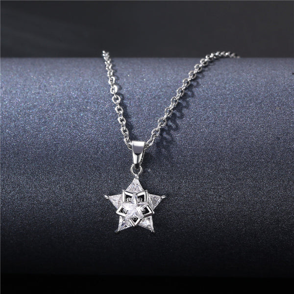 Minimalist Star Geometric Titanium Steel Diamond Inlay Necklaces