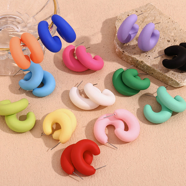 Fashion Round Geometric Plastic Stud Earrings